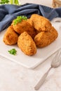 Bolinhos de bacalhau, very famous in Portuguese gastronomy. Fried dumpling, cod dumpling, fish meat, salted cod fritters, bacalao Royalty Free Stock Photo