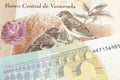 A bolivar note from Venezuela with a euro note from the European Union eurozone