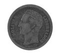 Bolivar on old silver coin from Venezuela Royalty Free Stock Photo