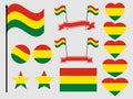 Bolivia flag set. Collection of symbols, flag in heart. Vector