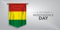 Bolivia independence day greeting card, banner, vector illustration Royalty Free Stock Photo
