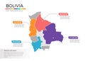 Bolivia map infographics vector template with regions and pointer marks