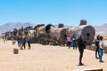 Bolivia Uyuni locomotive and wagons in the train cemetery