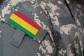 Bolivian army uniform patch flag on soldiers arm. Military Conceptn