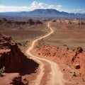 Bolivian dirt road view near Tupiza,Bolivia.Quebrada de Palmira area.Bolivian landscape made with Generative AI Royalty Free Stock Photo