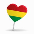 Bolivian flag heart-shaped map pointer layout. Vector illustration.