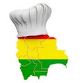 Bolivian national cuisine concept. Chef hat with map of Bolivia. 3D rendering