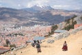 Bolivian people and aerial view of La Paz, Bolivia Royalty Free Stock Photo