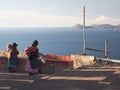 Bolivian women in traditional dress at Lake Titicaca Royalty Free Stock Photo