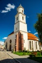 Bolkow, Poland - August 08, 2021. Catholic church of Saint Jadwiga in Main square with statue of Pope John Paul II Royalty Free Stock Photo