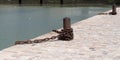 Bollard for boat at the port in La Rochelle harbor France in web banner template header