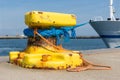 Bollard with moored ship at Helgoland island, Germany Royalty Free Stock Photo