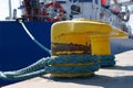 Bollard, port detail and ship Royalty Free Stock Photo