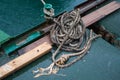 Bollard and rope on the pier, makefast Royalty Free Stock Photo