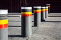 The bollards with reflective stripes. Royalty Free Stock Photo