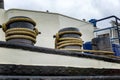Bollards with ropes on the ship. Close-up Royalty Free Stock Photo
