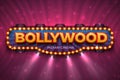 Bollywood background. Indian cinema poster with text and spot light, Indian cinematography stage. Vector 3D Bollywood