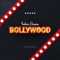 Bollywood indian cinema. Movie banner or poster in retro style with hand draw doodle background. Royalty Free Stock Photo