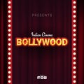 Bollywood indian cinema. Movie banner or poster in retro style with theatre curtain. Royalty Free Stock Photo