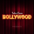 Bollywood indian cinema. Movie banner or poster in retro style with theatre curtain. Royalty Free Stock Photo