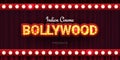 Bollywood indian cinema. Movie banner or poster in retro style with theatre curtain. Royalty Free Stock Photo