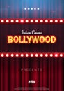 Bollywood indian cinema. Movie banner or poster in retro style with theatre curtain. Royalty Free Stock Photo