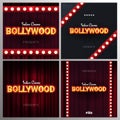 Bollywood indian cinema. Set of Movie banners or poster in retro style with theatre curtain. Royalty Free Stock Photo