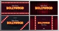 Bollywood indian cinema. Set of Movie banners or poster in retro style with theatre curtain. Royalty Free Stock Photo