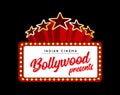 Bollywood is a traditional Indian movie. Vector illustration with marquee lights