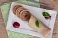 Bolo de rolo swiss roll, roll cake typical Brazilian dessert. Royalty Free Stock Photo