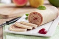 Bolo de rolo swiss roll, roll cake typical Brazilian dessert. Royalty Free Stock Photo