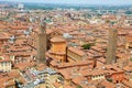 Bologna aerial cityscape view with cathedral and old medieval city center with Altabella and Uguzzoni Towers, Bologna, Italy