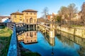 Bologna Battiferro Navile canal river lock - an historic landmark of the italian city Royalty Free Stock Photo