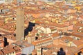 Bologna Italy aerial view of piazza maggiore seen from Asinelli tower