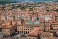 Bologna ITALY - 9 August 2023 - Piazza Maggiore and its historic buildings in aerial view Royalty Free Stock Photo