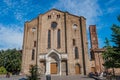 Bologna ITALY - 8 August 2023 - Romanesque facade of Basilica San Francesco and churchyard