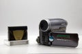 Sony Handycam DCR-HC90E with Mini DV cassette. Vintage Technology isolated on white