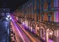 BOLOGNA, ITALY - 17 FEBRUARY, 2016: Via dell Indipendenza street in Bologna at night Royalty Free Stock Photo