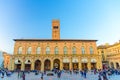 Bologna, Italy, March 17, 2019: Palazzo Re Enzo palace building on Piazza Maggiore square