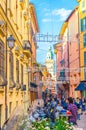 Bologna, Italy, March 17, 2018: People walking down pedestrian street Via Massimo D`Azeglio Royalty Free Stock Photo