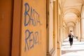 Bologna, Italy - 20 may 2019: graffiti reading