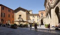BOLOGNA, ITALY - MAY 03, 2016. View to church of San Donato on the square Piazzetta Achille Ardigo and the street of Via