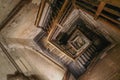 Bologna, Italy - 17 Nov, 2022: Inside the wooden staircase of the Asinelli Tower