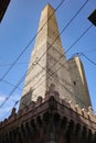 Bologna, Italy - 16 Nov, 2022: The two famous falling towers of Asinelli and Garisenda Royalty Free Stock Photo