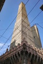 Bologna, Italy - 16 Nov, 2022: The two famous falling towers of Asinelli and Garisenda Royalty Free Stock Photo