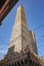 Bologna, Italy - 16 Nov, 2022: The two famous falling towers of Asinelli and Garisenda Royalty Free Stock Photo