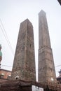 Bologna, Italy - 16 Nov, 2022: The two famous falling towers of Asinelli and Garisenda