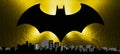 Bologna / Italy - September 18, 2019: The bat signal light from the Gotham cityscape to celebrate the Batman`s 80th birthday. Royalty Free Stock Photo