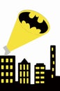 Bologna / Italy - September 28, 2019: The bat signal light from the Gotham cityscape to celebrate the Batmans 80th birthday. Batma
