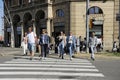 Group of people crossing the street. Diversity between people. City life Royalty Free Stock Photo